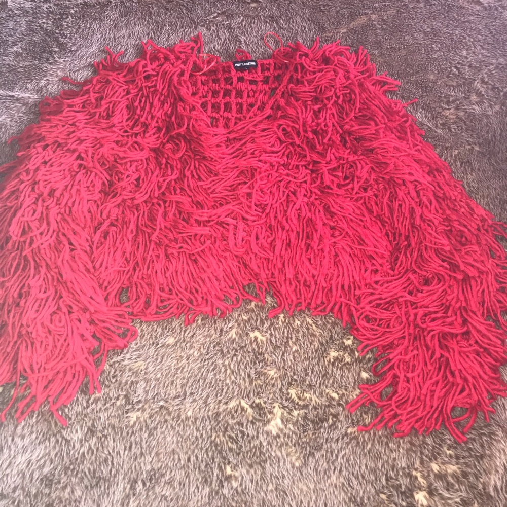 Red Crotchet Cropped Jacket